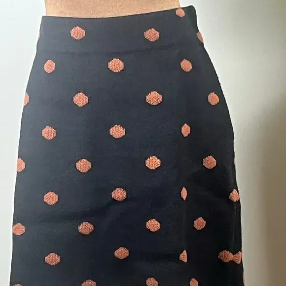 Loft Black with Brown Polka Dots Stretch Knit Skirt Size Medium - Picture 2 of 9
